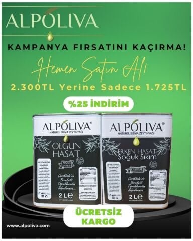 Alpoliva 2 L Erken Hasat Natürel Sızma ve 2 L Olgun Hasat Zeytinyağı kampanyası