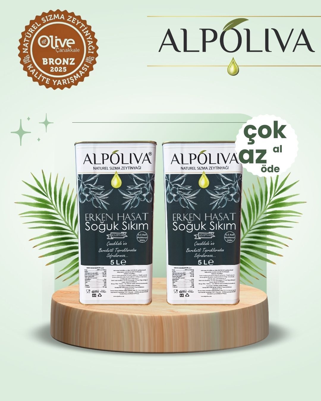 2 adet 5 litre natürel sızma zeytinyağı | Kısapınar bahçemizden | Alpoliva