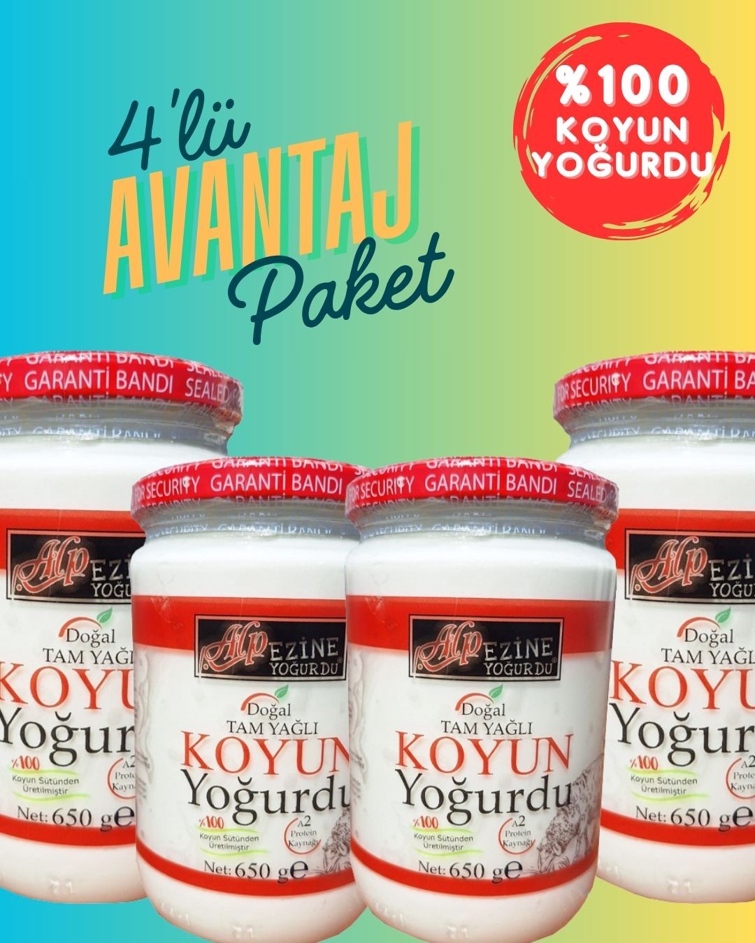 Koyun Yoğurdu 4 Adet 650 g cam kavanozda