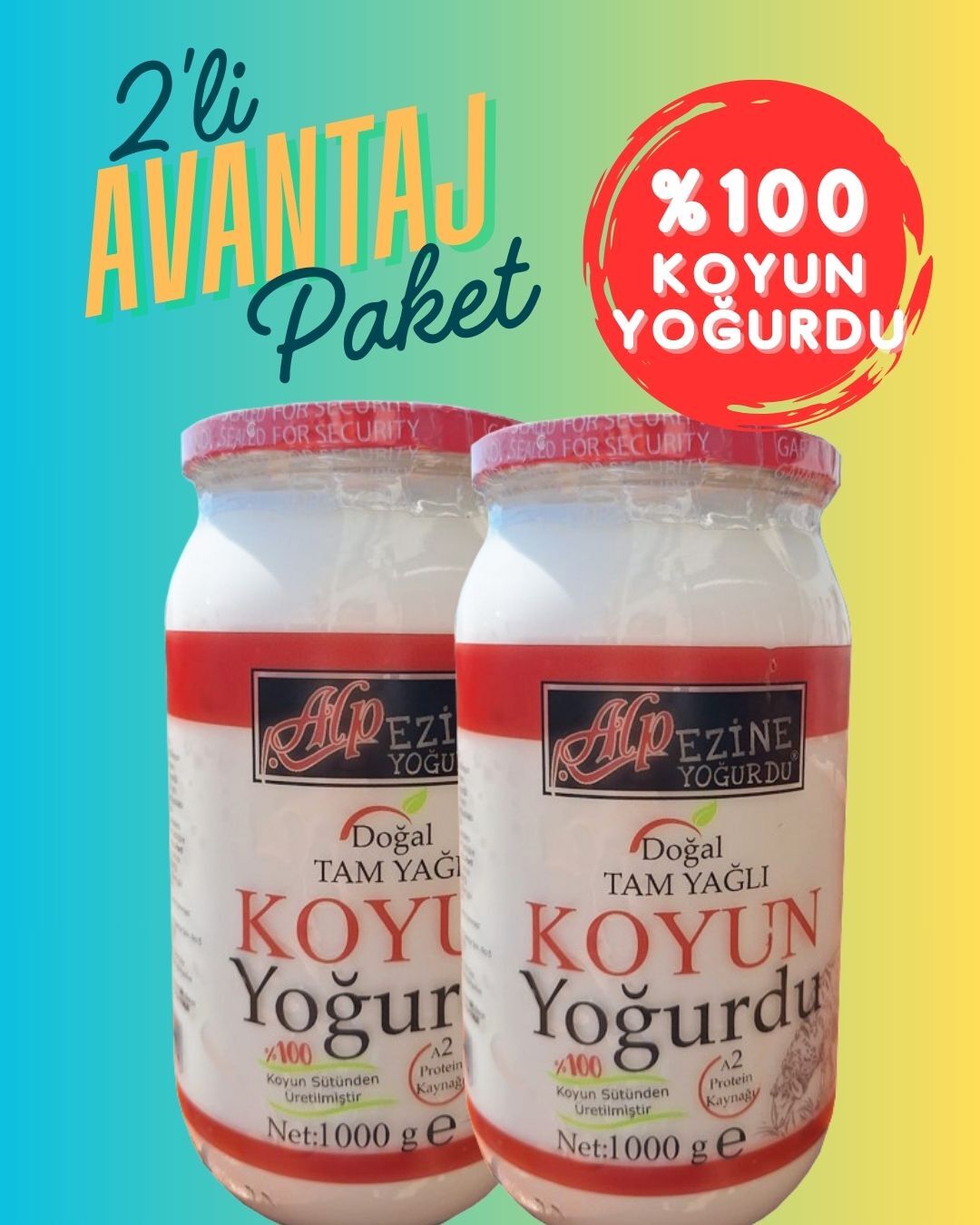 % 100 Koyun Yoğurdu 2 Adet 1.000 g cam kavanozda